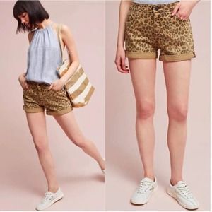 Pilcro Anthropologie Womens Hyphen Cuffed Leopard Print Denim Shorts Size 27